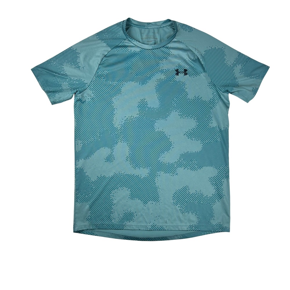 Under Armour Mens Tech Tee Short‎ Sleeve Camo Pattern Teal Athletic Shirt Small